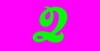 fancy script typeface of the letter Q in bright green on hot pink